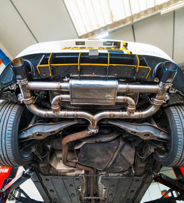 Custom built valved exhaust on a golf gti